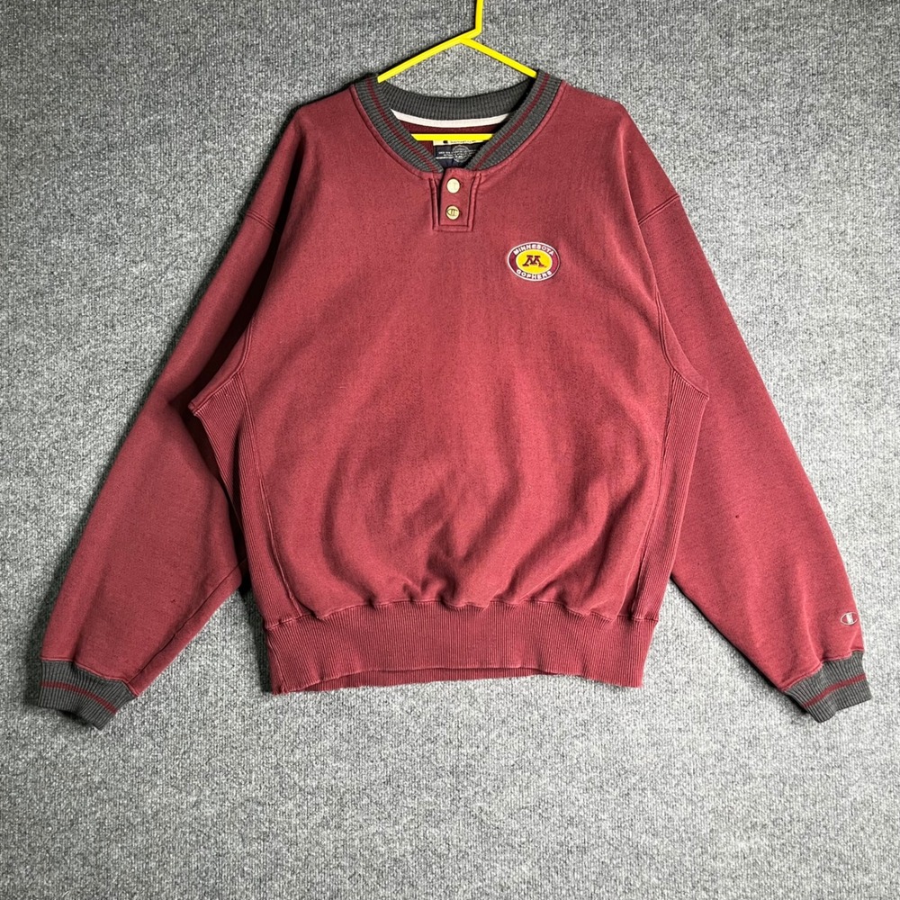 Vintage Champion Minnesota Gophers Henley Sweatshirt Maroon‎ Men XL Pullover